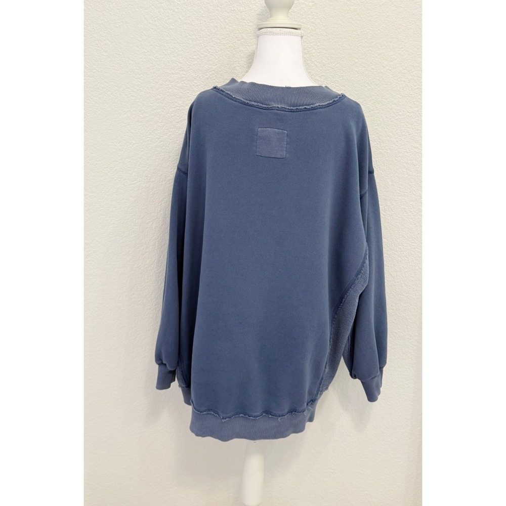 Aerie Oversized V-Neck Sweatshirt Blue Raw Edge Pullover Medium - Picture 5 of 9